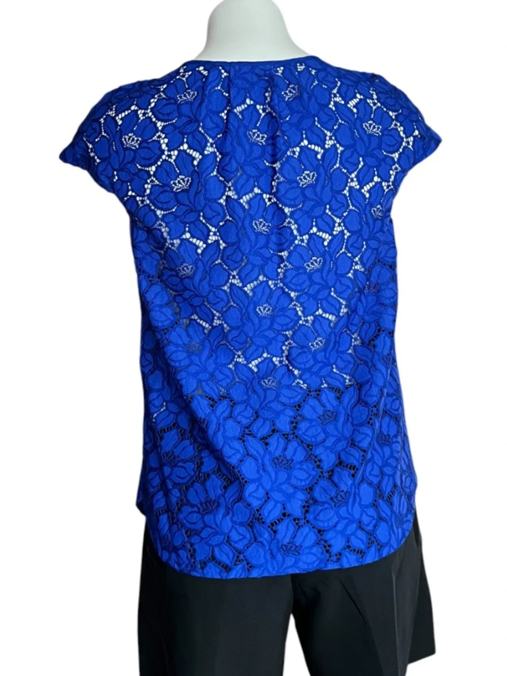 J. Crew Royal Blue Lace Shell Top Size 0 Floral Keyhole Blouse